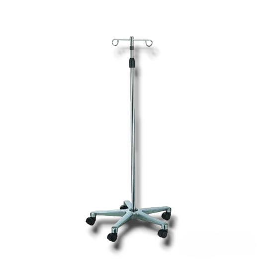 Paral de Suero Tubo/Gancho en Acero Inoxidable con 5 Ruedas